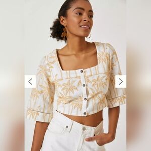 Anthropologie x Scotch & Soda Linen Embroidered Crop Top Size S Boho Festival